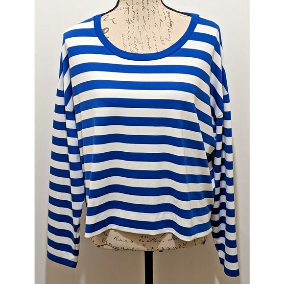 Tory Burch Tops - Tory Sport  Hi Lo Top Blue White Stripe Oversized 31 Bust  Designer  Long Sleeve